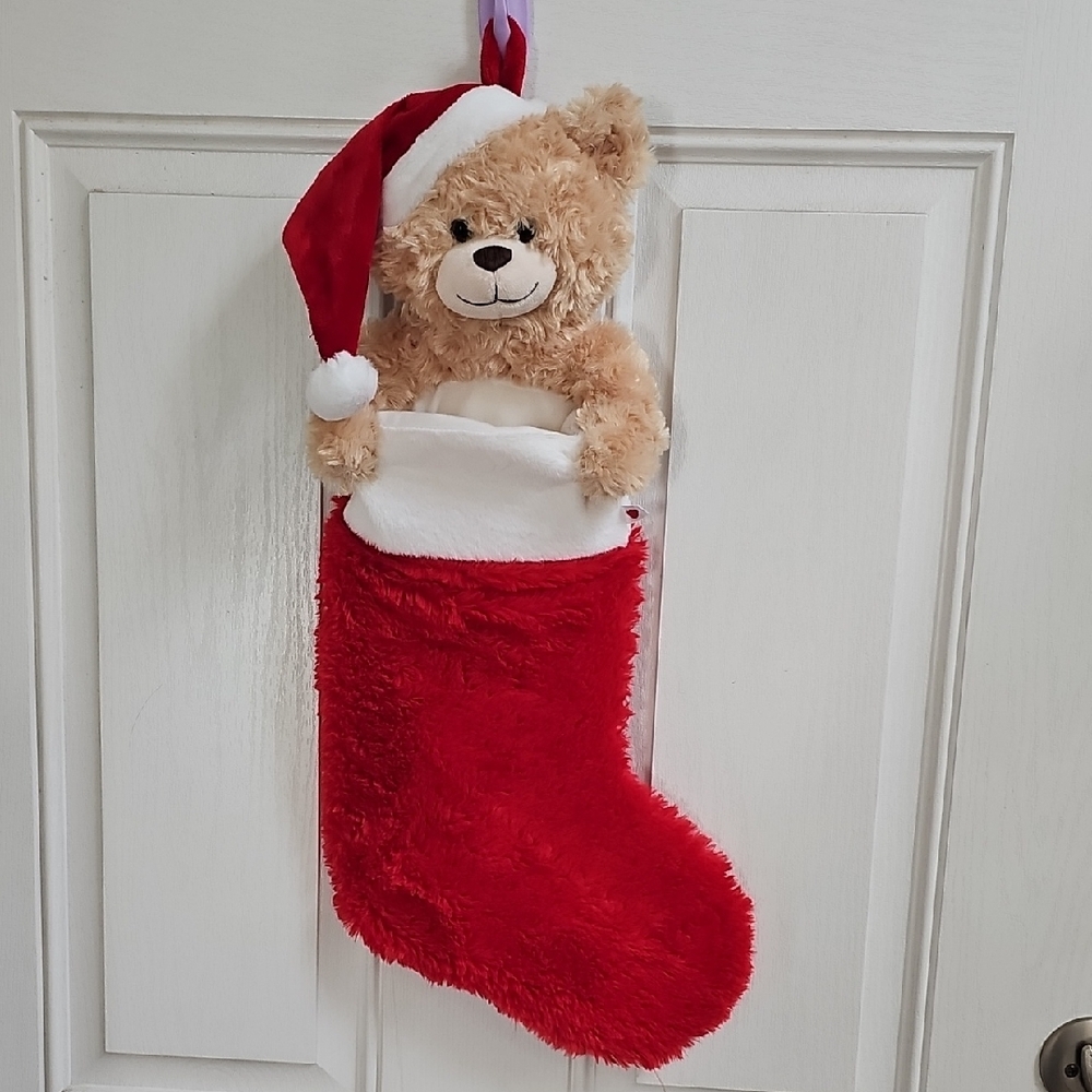 Build-A-Bear Red and White Plush Teddy Bear Stocking